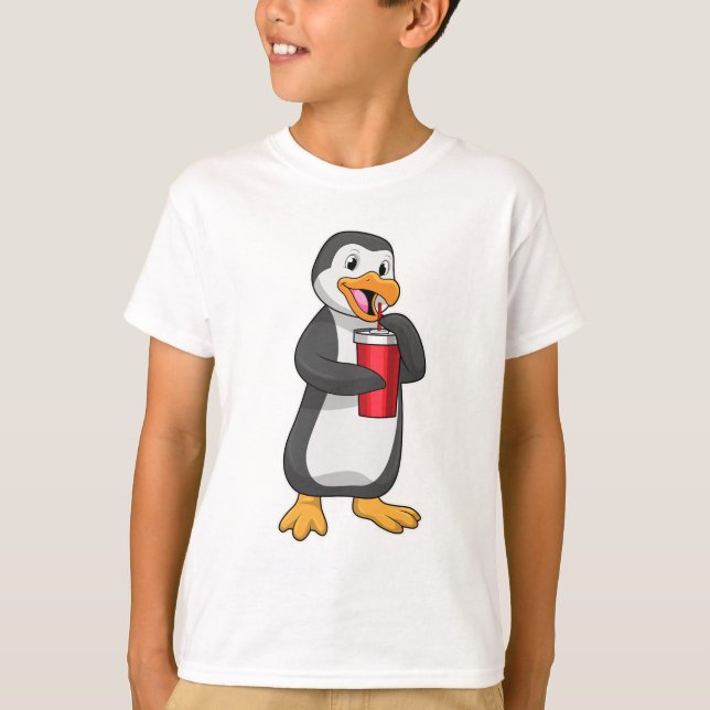 Penguin with Drinking cup with Straw T-Shirt (Front)