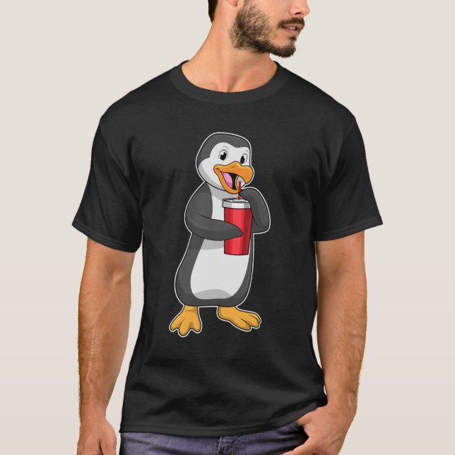 Penguin with Drinking cup with Straw T-Shirt (Front)