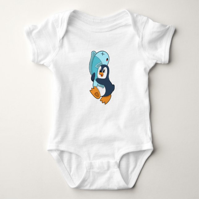Penguin with Fish Baby Bodysuit (Front)