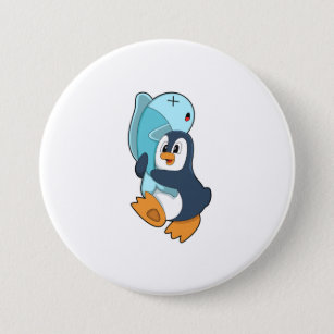 Penguin with Fish Button