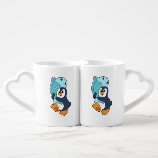 Penguin with Fish Coffee Mug Set (Front Nesting)