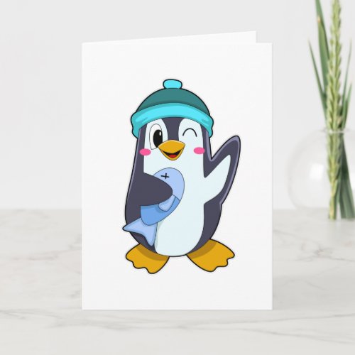 Penguin with Fish  Hat Card