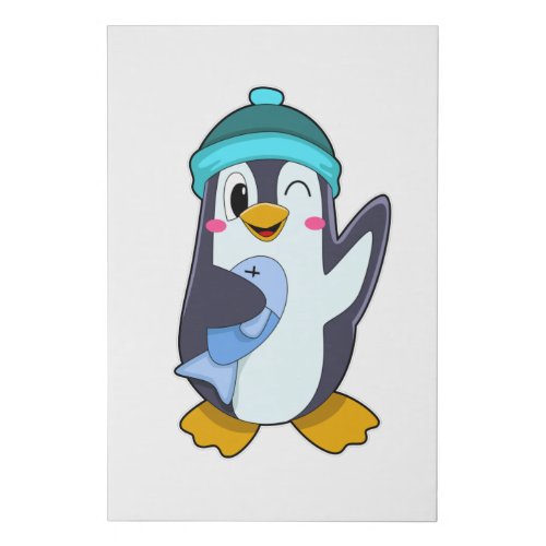 Penguin with Fish  Hat Faux Canvas Print