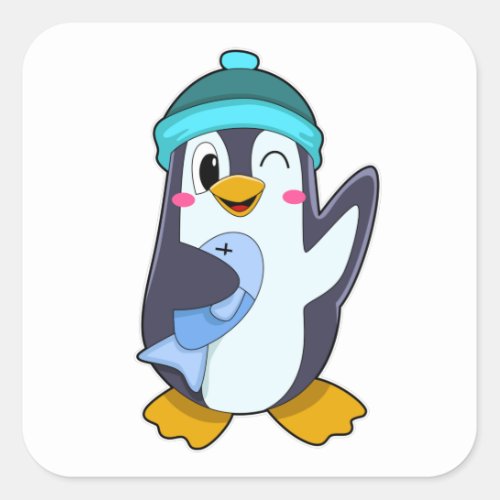 Penguin with Fish  Hat Square Sticker