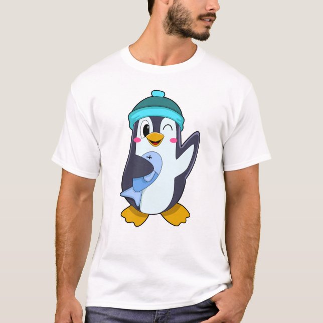 Penguin with Fish & Hat T-Shirt (Front)
