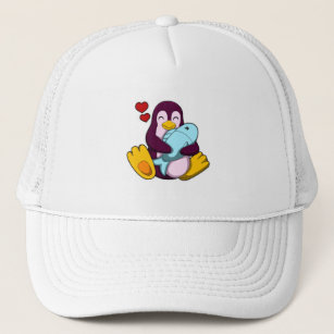 Penguin with Fish & Hearts Trucker Hat