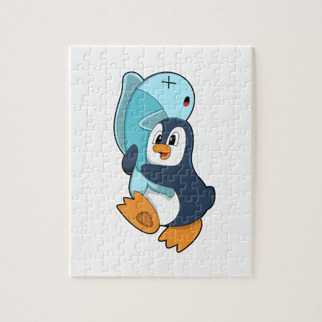 Penguin with Fish Jigsaw Puzzle (Vertical)