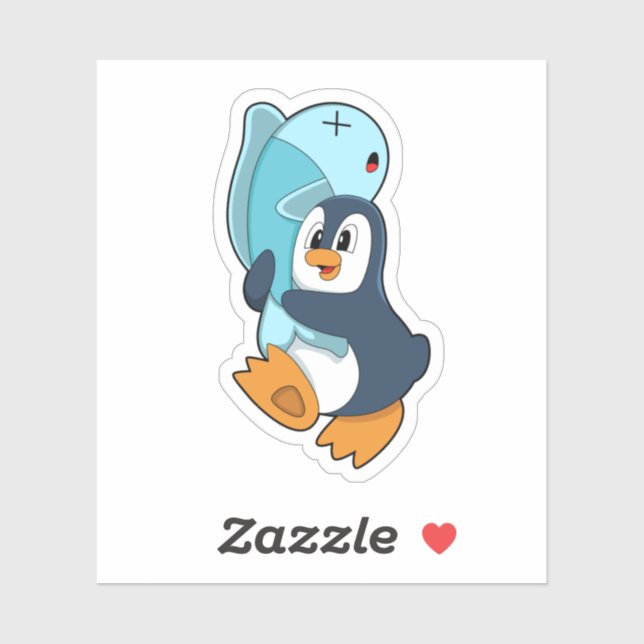 Penguin with Fish Sticker (Sheet)