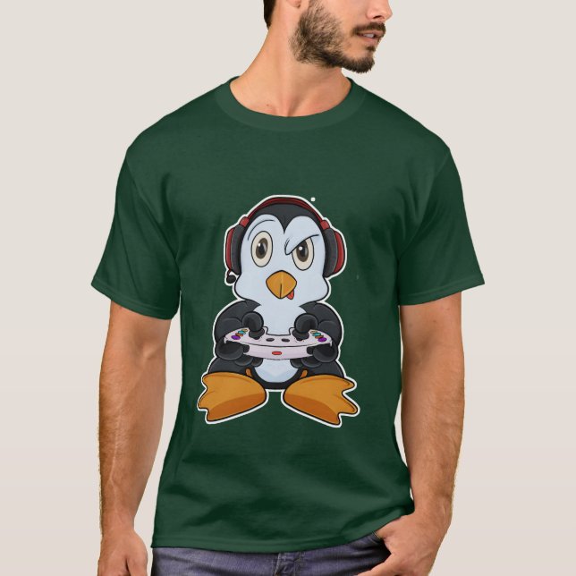 Penguin With Gaming Controller I Funny Gaming I gi T-Shirt (Front)