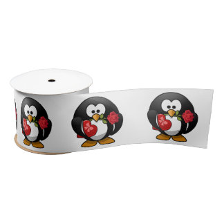 Penguin With Gifts for Valentine's Day  Satin Ribbon