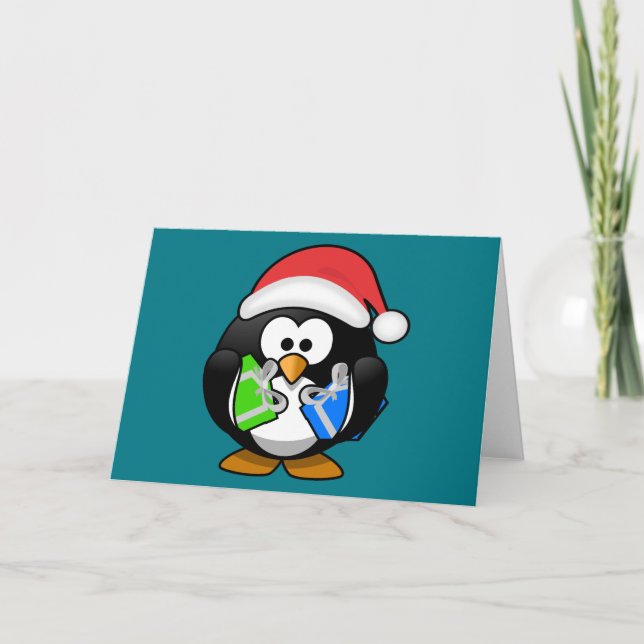 Penguin with Gifts Holiday Card (Front)