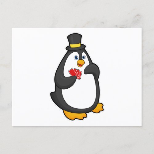Penguin with Hat at Poker with Poker cards