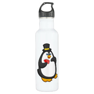 Penguin with Hat at Poker with Poker cards Stainless Steel Water Bottle