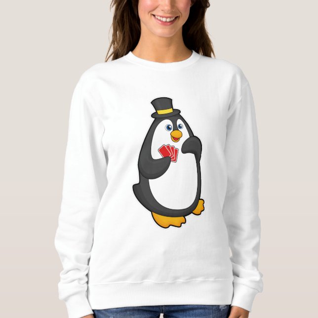 Penguin with Hat at Poker with Poker cards Sweatshirt (Front)
