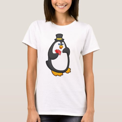 Penguin with Hat at Poker with Poker cards T_Shirt