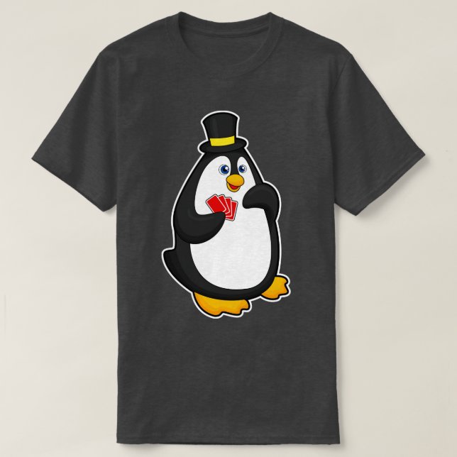 Penguin with Hat at with cards T-Shirt (Design Front)