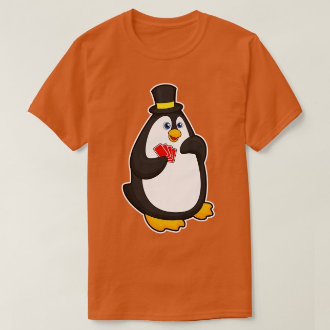 Penguin with Hat at with cards T-Shirt (Design Front)