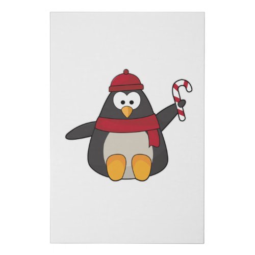 Penguin with Hat  Scarf Faux Canvas Print