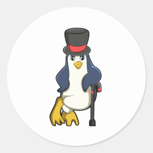 Penguin with Hat  Walking stick Classic Round Sticker