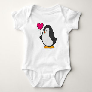 Penguin with Heart Balloon Baby Bodysuit