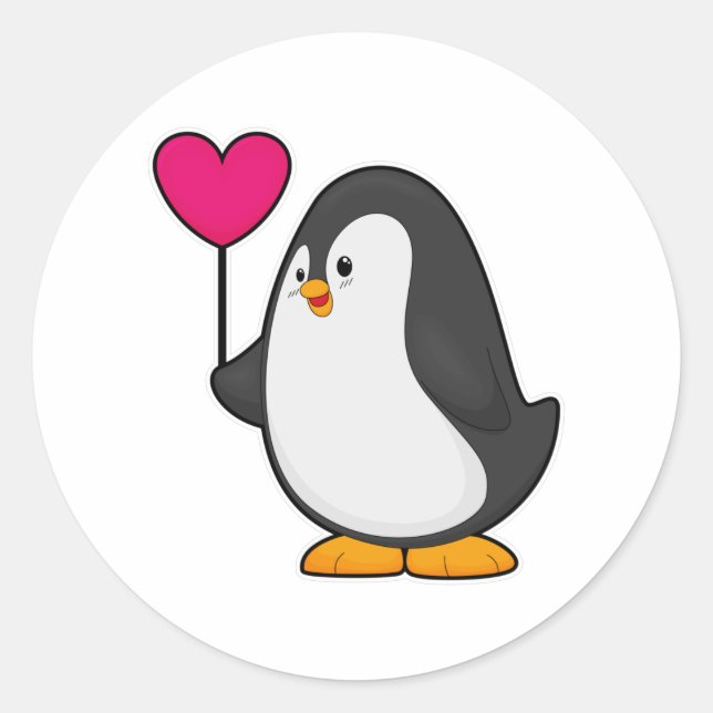 Penguin with Heart Balloon Classic Round Sticker (Front)