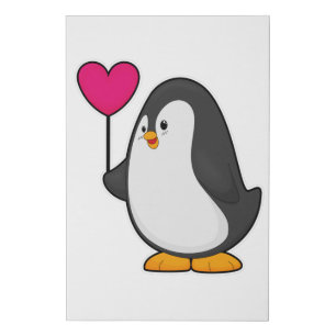 Penguin with Heart Balloon Faux Canvas Print