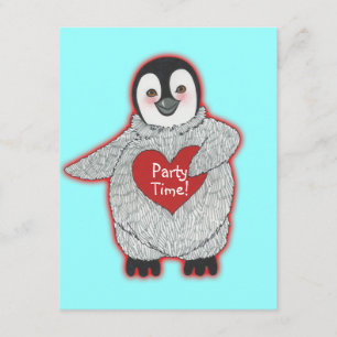 Penguin with Heart Birthday Party Invitation