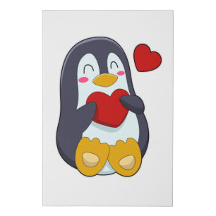 Penguin with Heart Faux Canvas Print