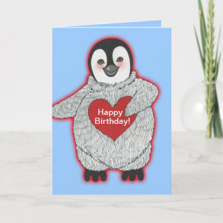 Penguin with Heart Happy Birthday Card