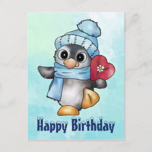 penguin with heart postcard