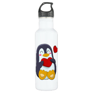 Penguin with Heart Stainless Steel Water Bottle