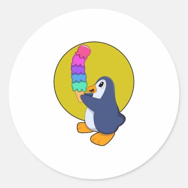 Penguin with Ice cream Classic Round Sticker (Front)