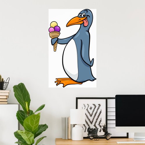 Penguin With Ice Cream Poster