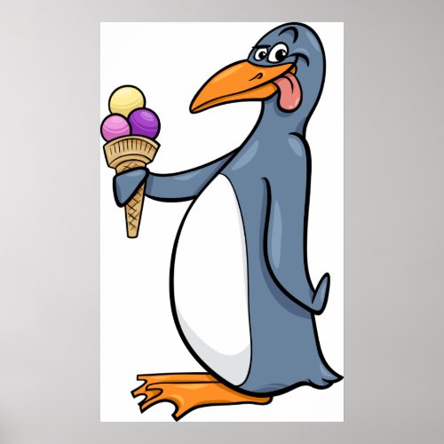 Penguin With Ice Cream Poster