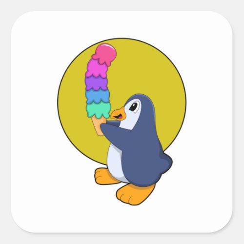 Penguin with Ice cream Square Sticker