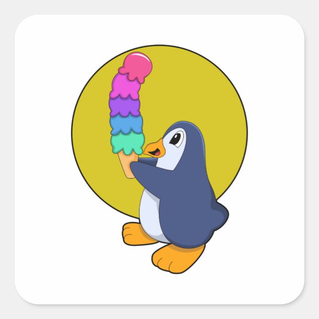 Penguin with Ice cream Square Sticker (Front)