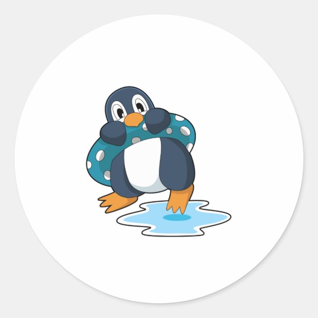 Penguin with Lifebuoy Classic Round Sticker (Front)