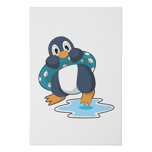 Penguin with Lifebuoy Faux Canvas Print