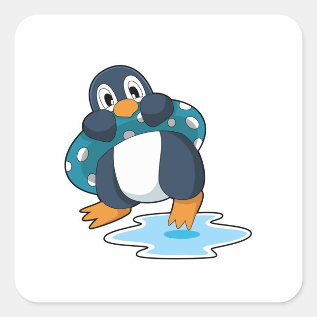 Penguin with Lifebuoy Square Sticker (Front)