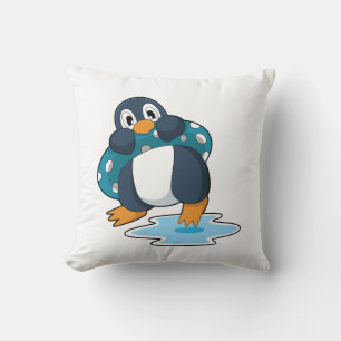Penguin with Lifebuoy Throw Pillow