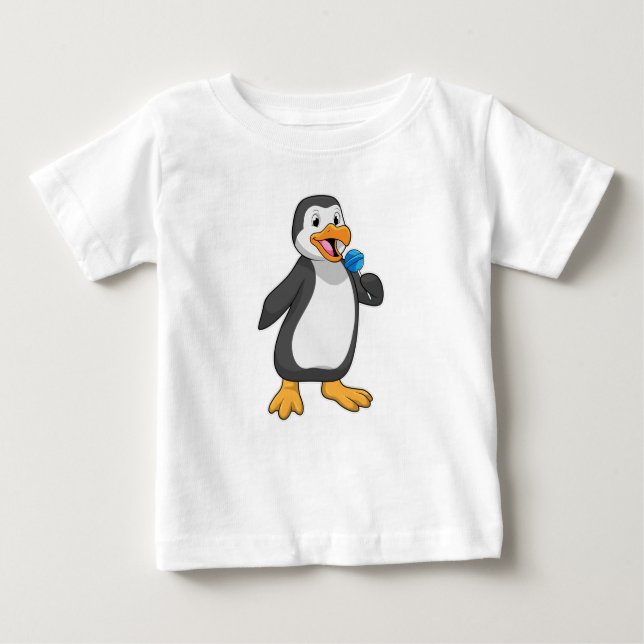 Penguin with Lollipop Sweets Baby T-Shirt (Front)