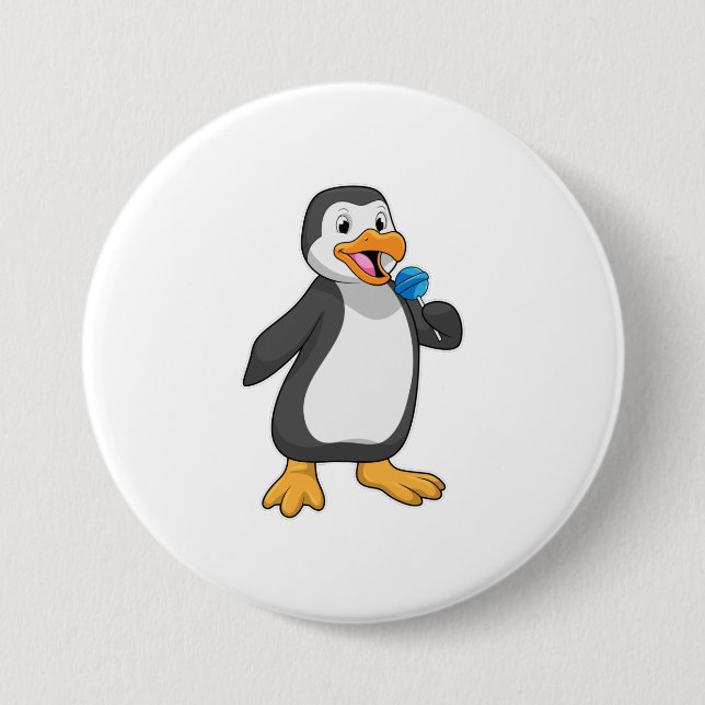 Penguin with Lollipop Sweets Button (Front)