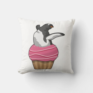 Penguin with Muffin Throw Pillow