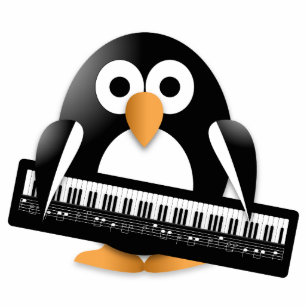 Penguin with piano keyboard statuette