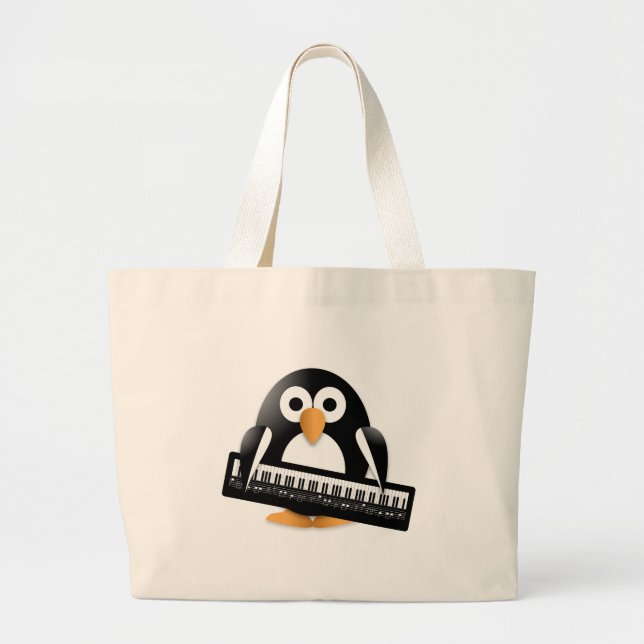 Penguin with piano large tote bag (Front)