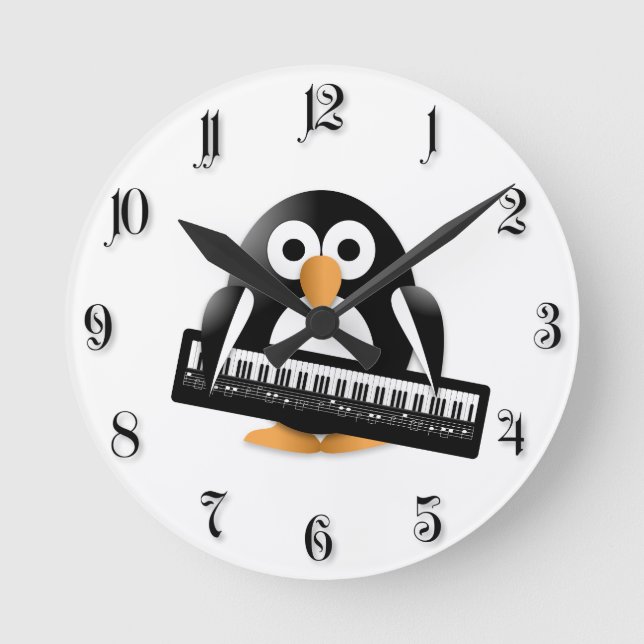 Penguin with piano round clock (Front)