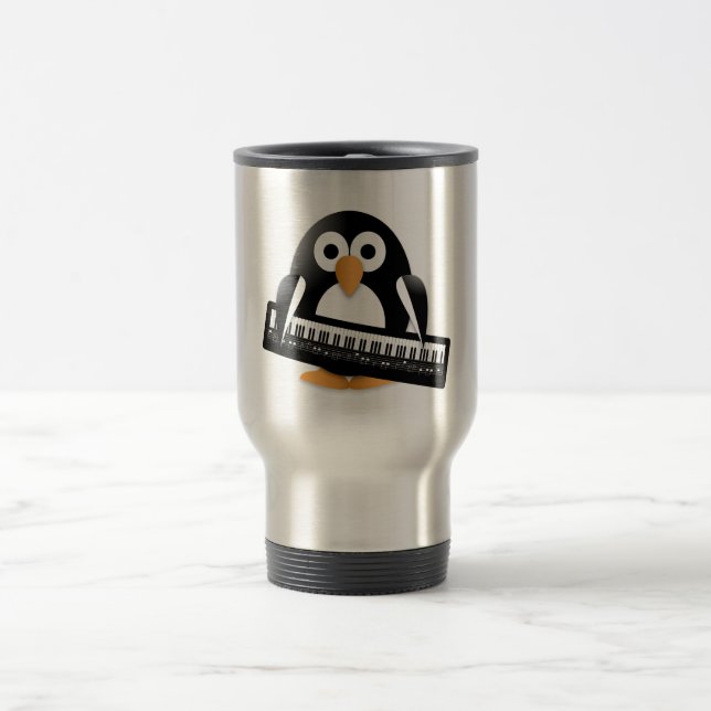 Penguin with piano travel mug (Center)