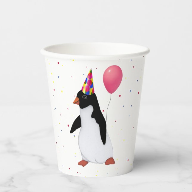 Penguin With Pink Balloon  Paper Cups (Front)