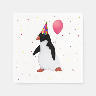 Penguin With Pink Balloon Paper Napkin