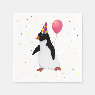 Penguin With Pink Balloon Paper Napkin